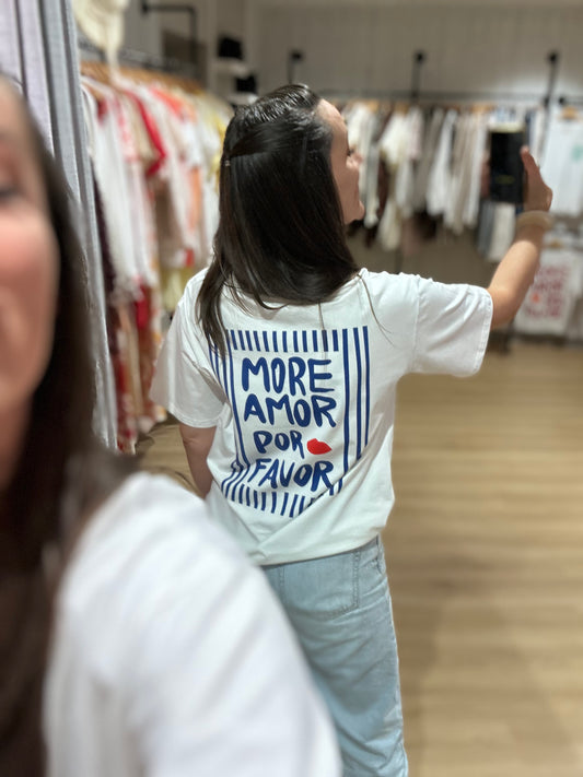 Tee-Shirt bleu "more amor por favor"
