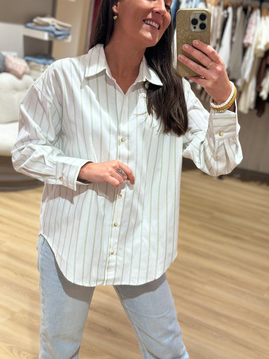 Chemise écru rayée vert