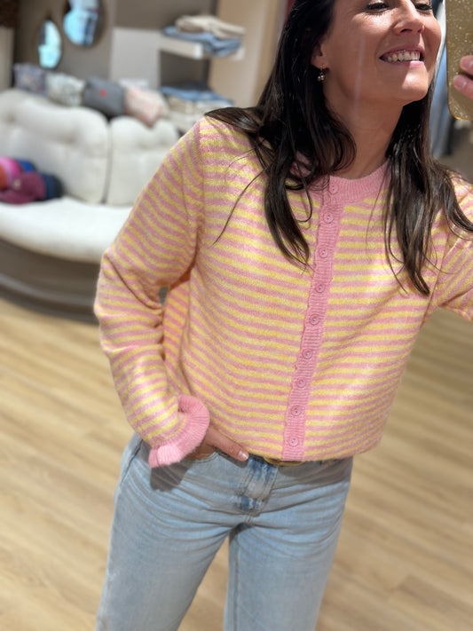 Gilet rayé rose jaune