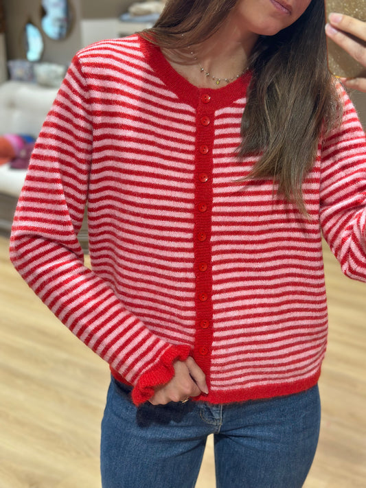 Gilet rayé rouge rose