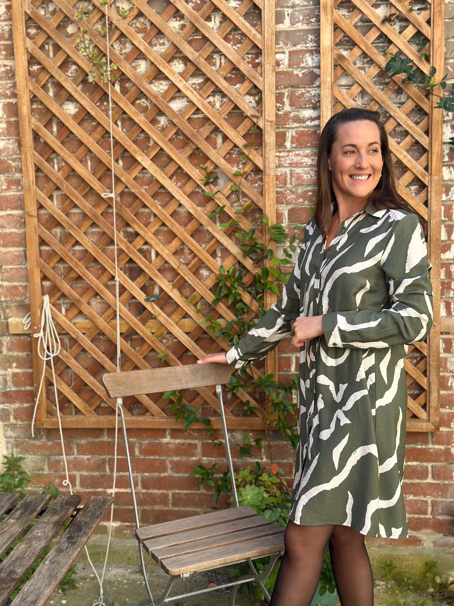 Robe chemise kaki imprimée