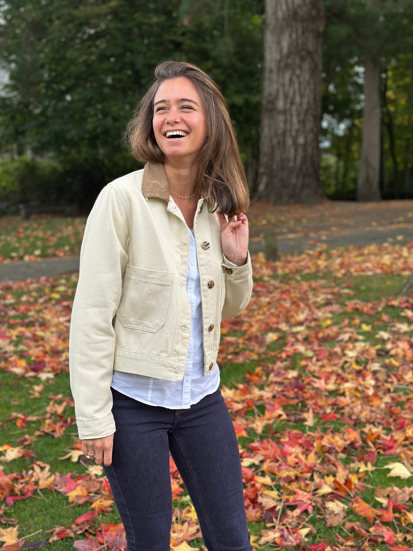 Veste beige col velours camel