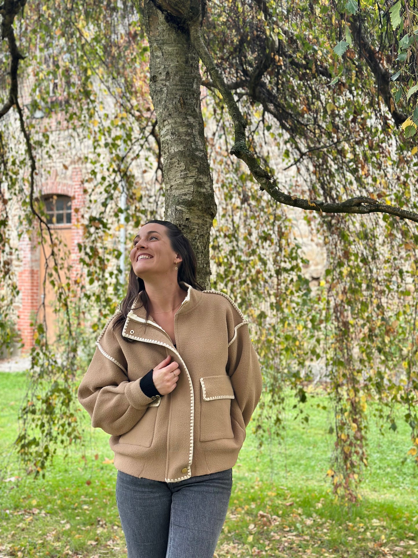 Veste pull écru surpiqures