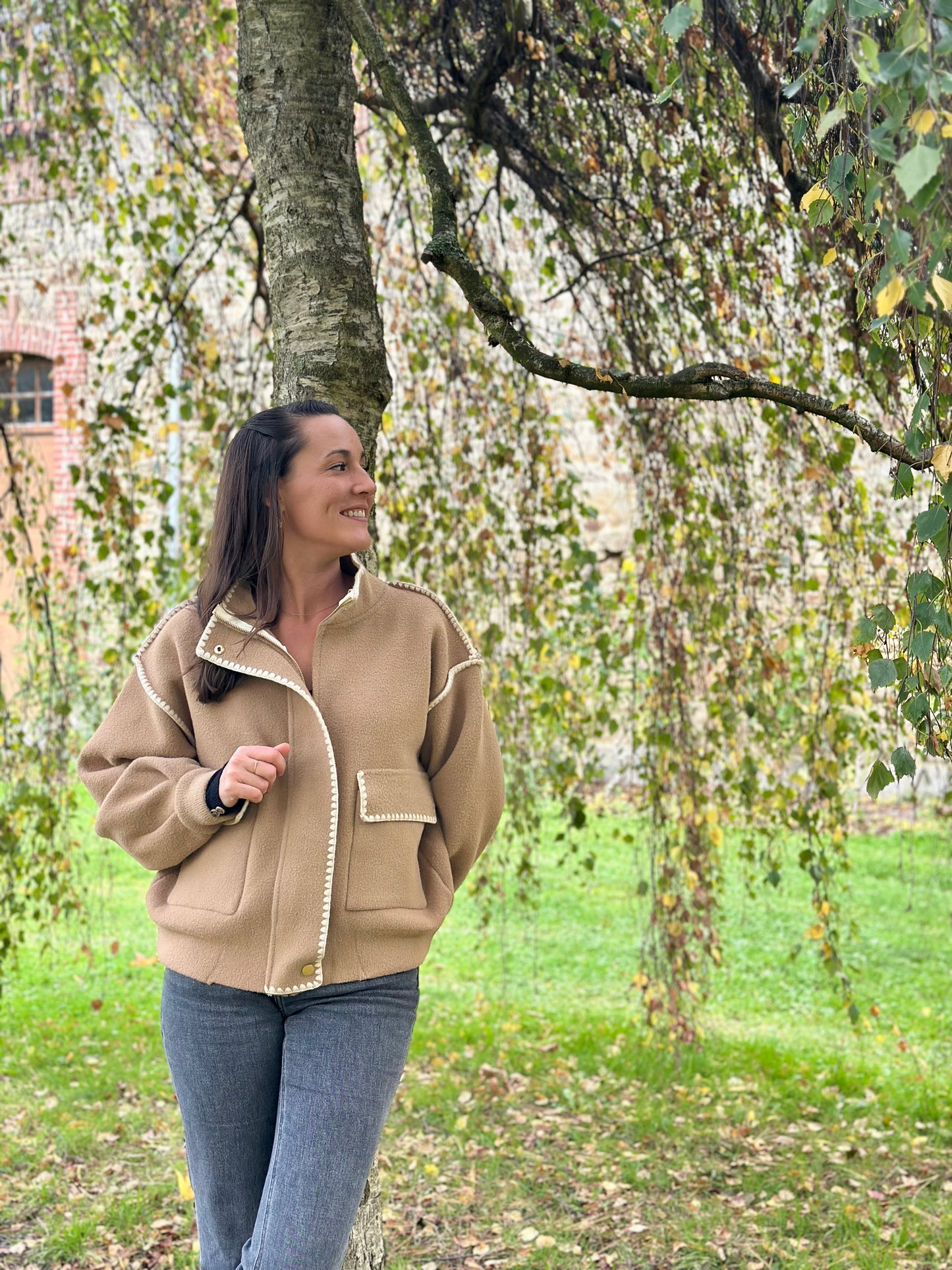 Veste pull écru surpiqures