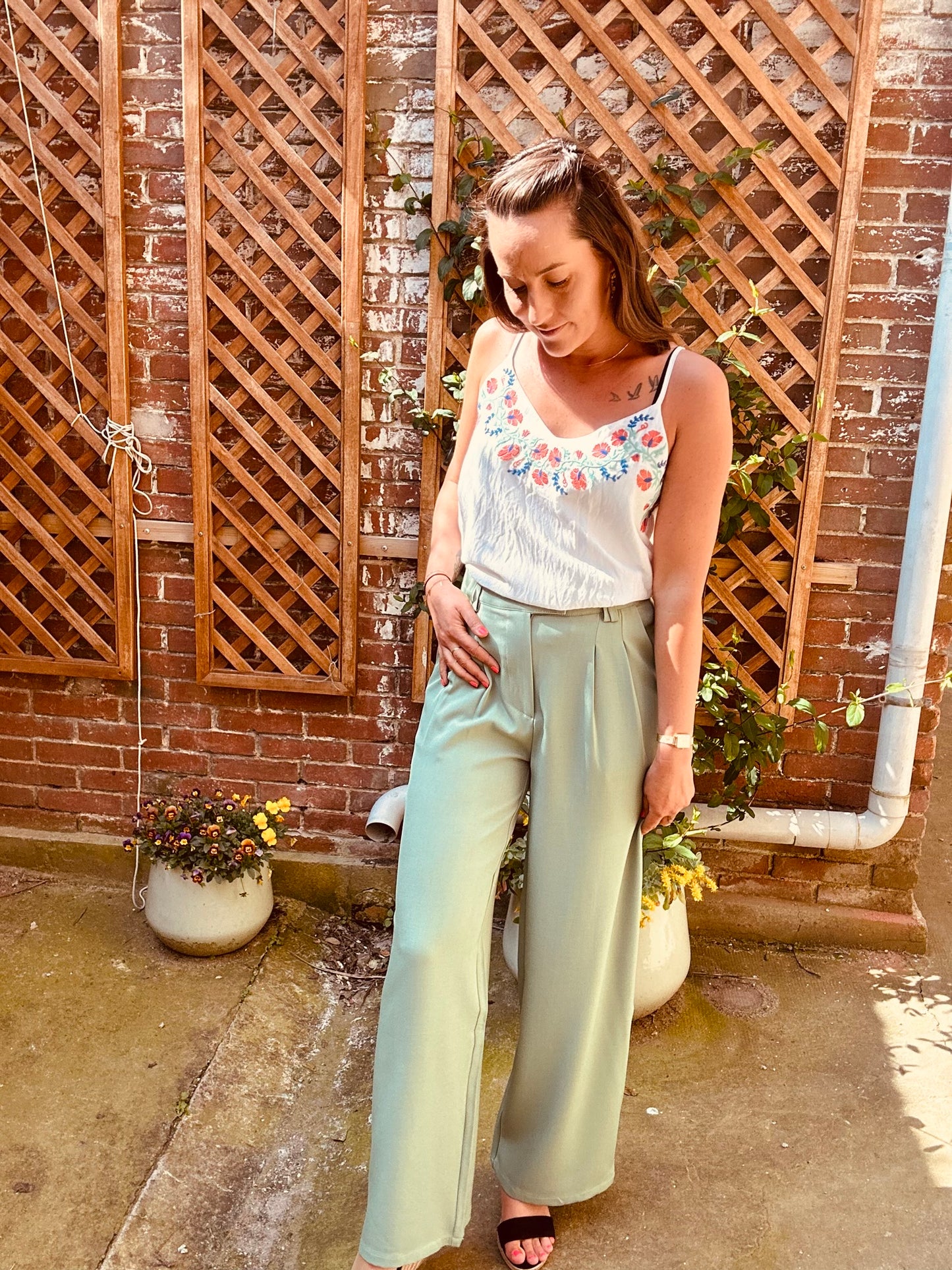 Pantalon vert tailleur