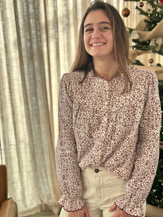 Chemise DG bordeaux fleurs
