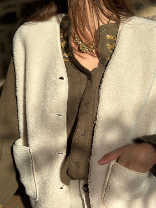 Veste Crème S/manche moumoute
