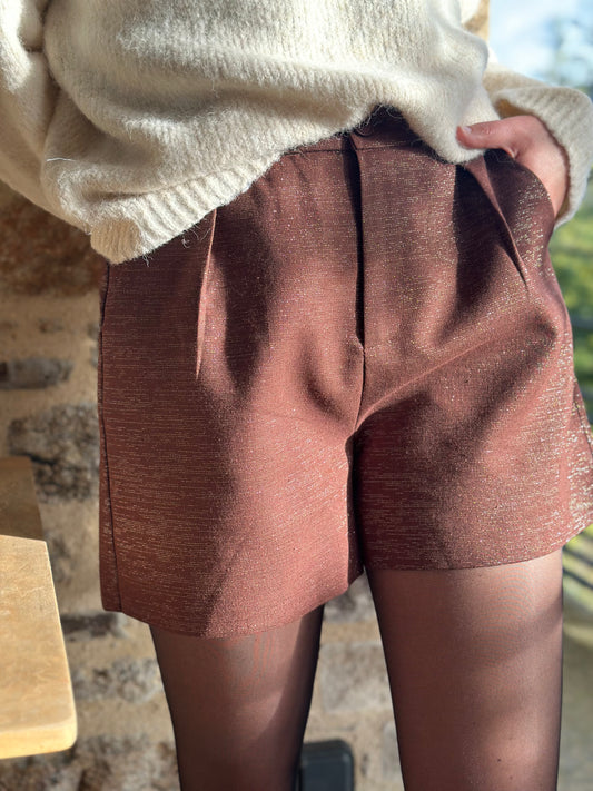 Short chocolat lurex doré