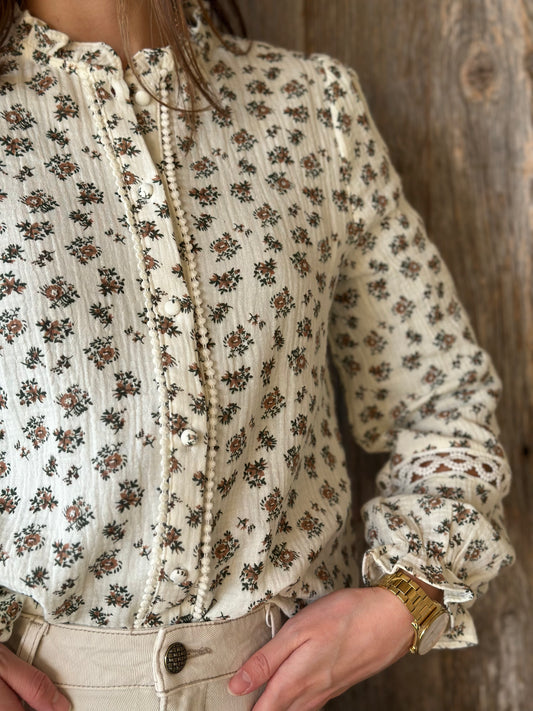 Chemise fleur marron vert