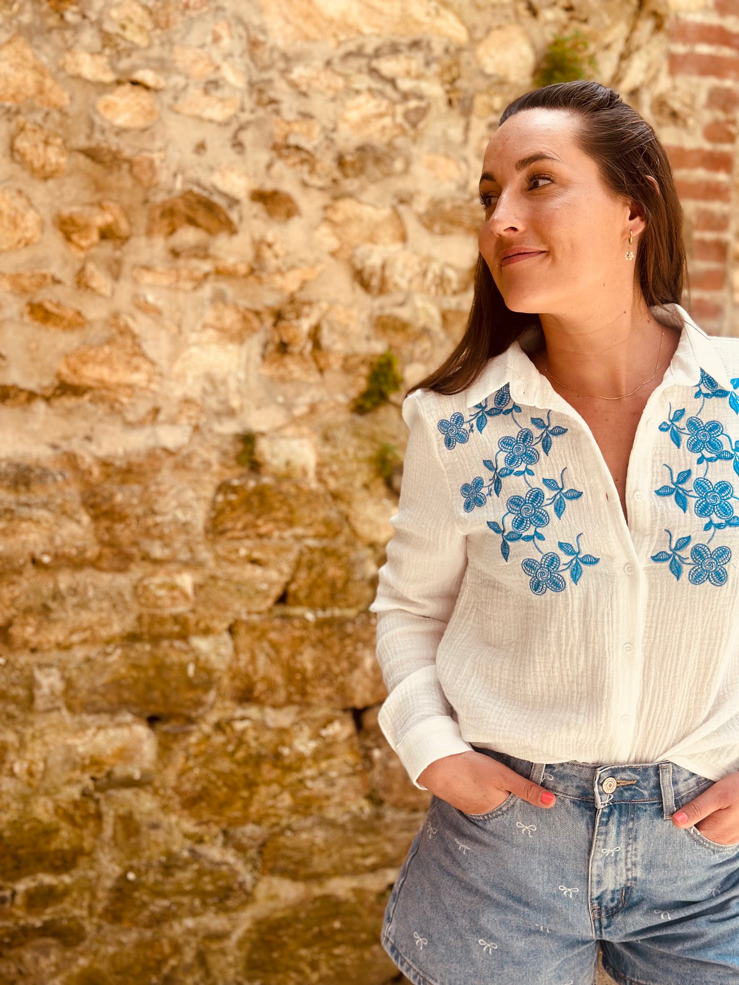 Chemise flower bleu