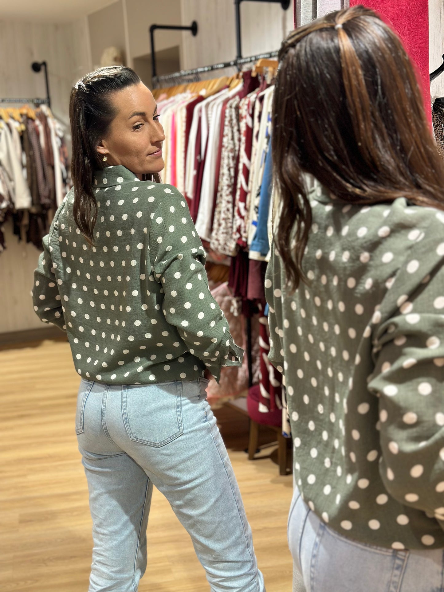 Chemise kaki pois écru