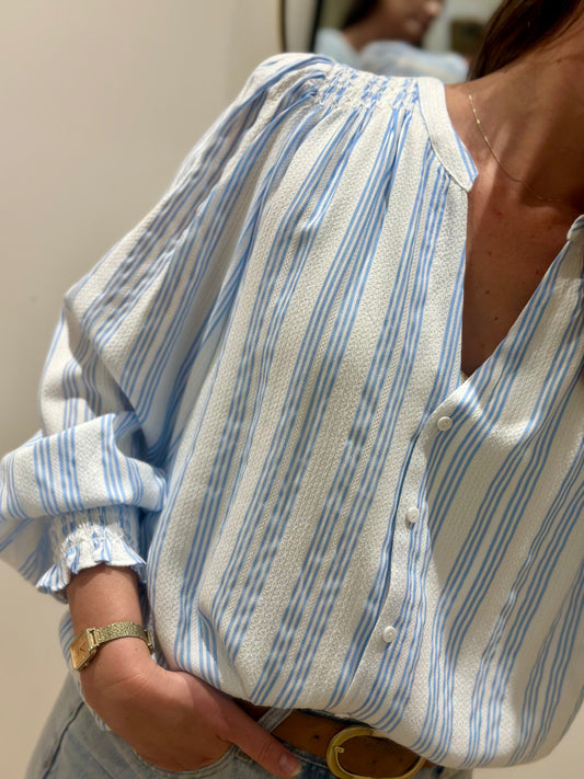 Chemise blanc rayé bleu ciel