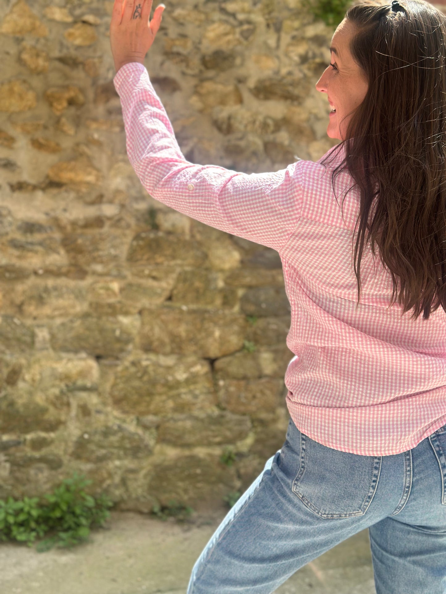Chemise damier rose