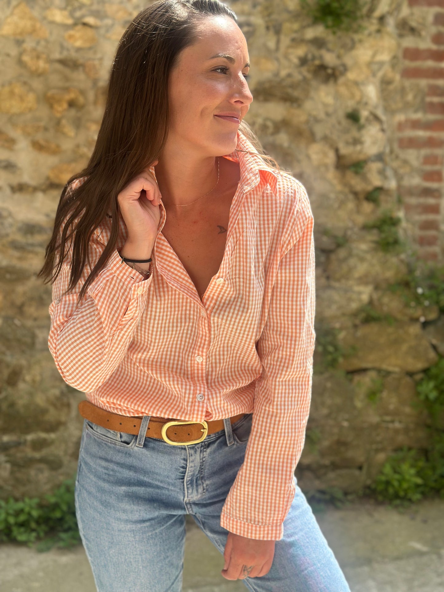 Chemise damier orange