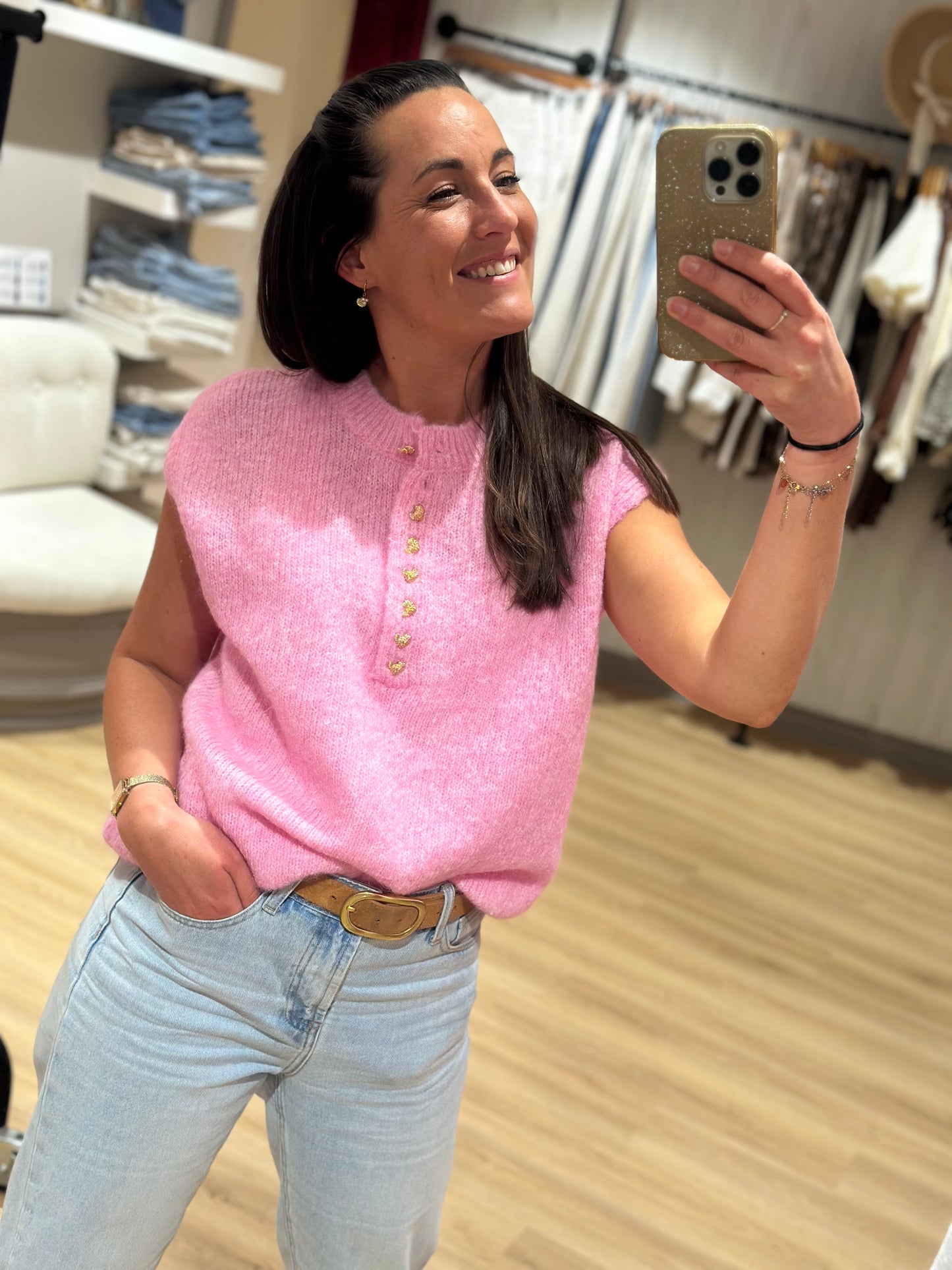Maille coeur rose sans manches