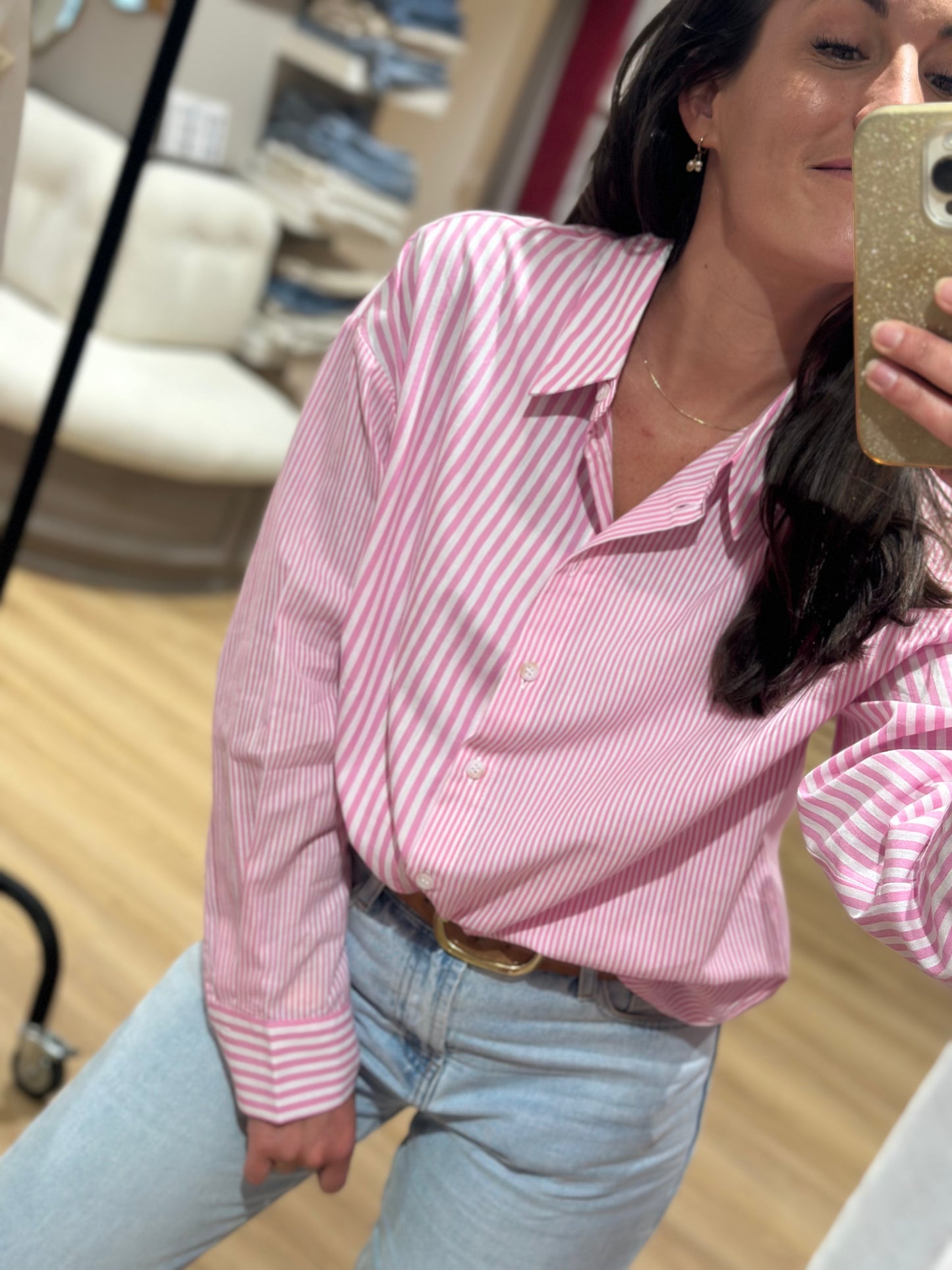 Chemise rose rayures grand et petite