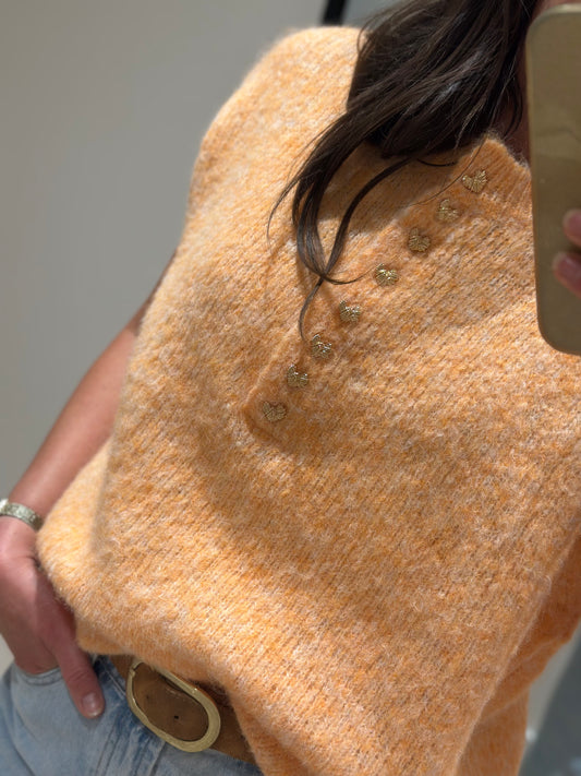 Maille coeur orange sans manches