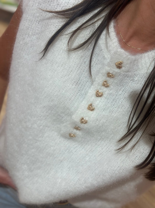 Maille coeur écru sans manches