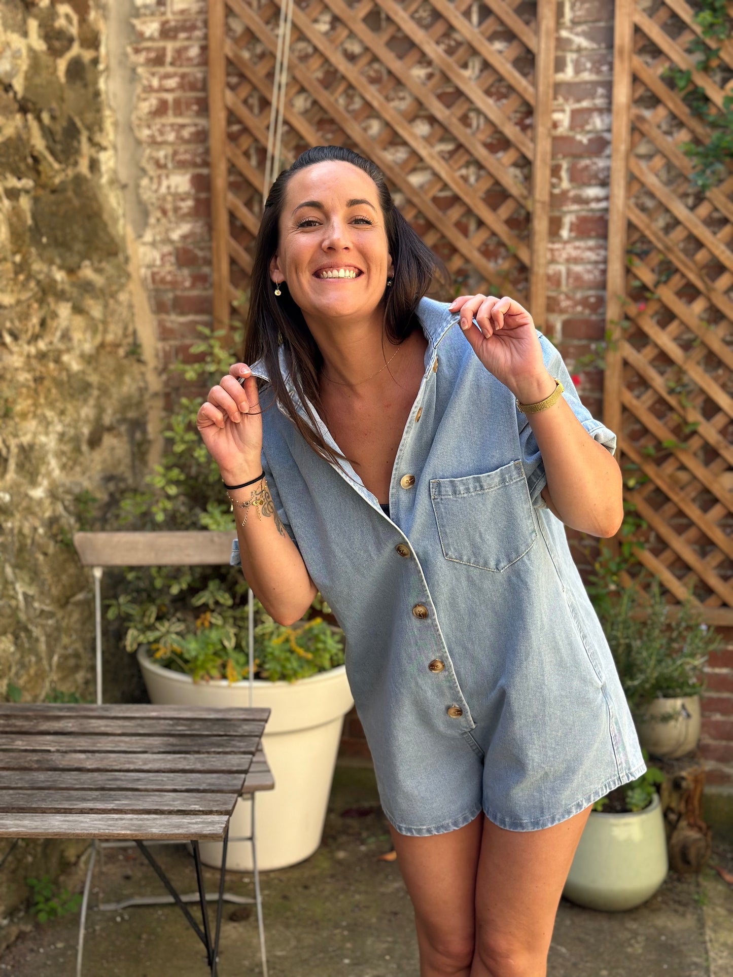 Combishort jean bleu jeans