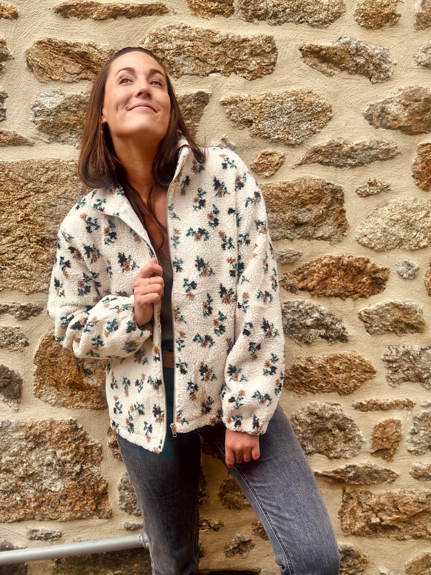 Polaire flower beige marron