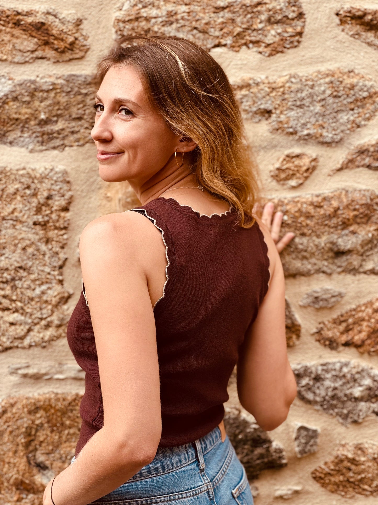 Débardeur pull choco doré