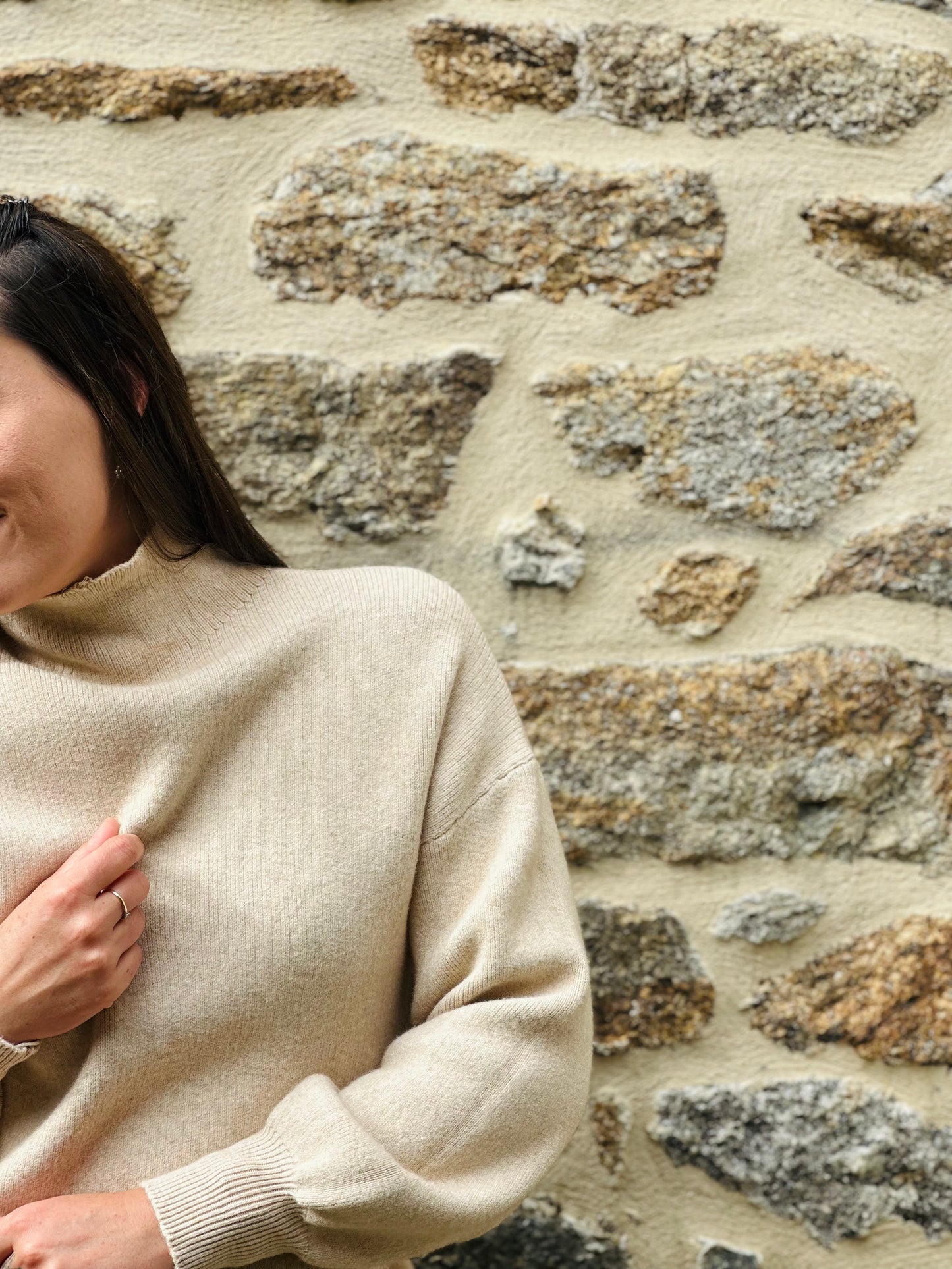 Pull col cheminée taupe