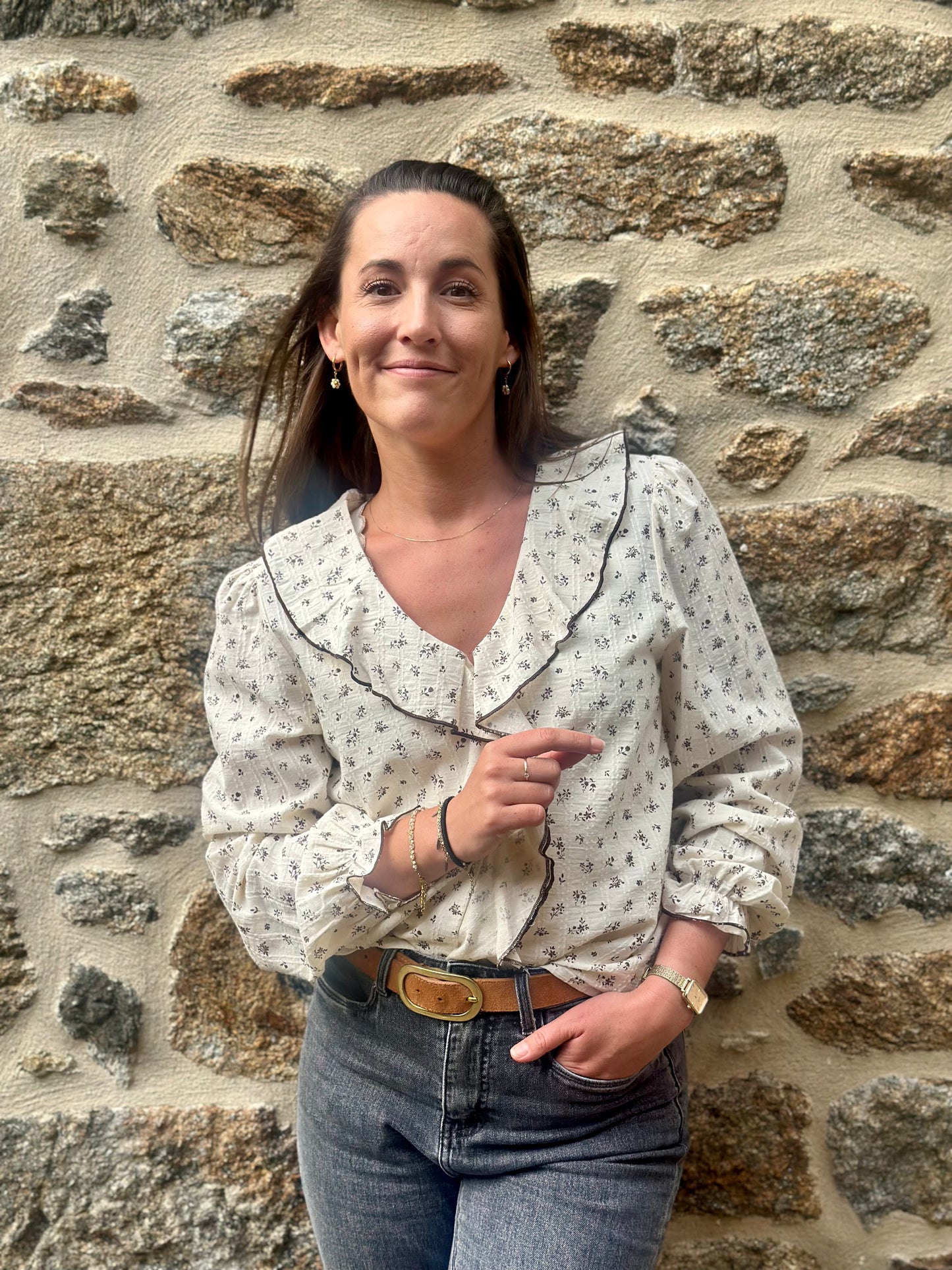 Blouse volant choco fleurs