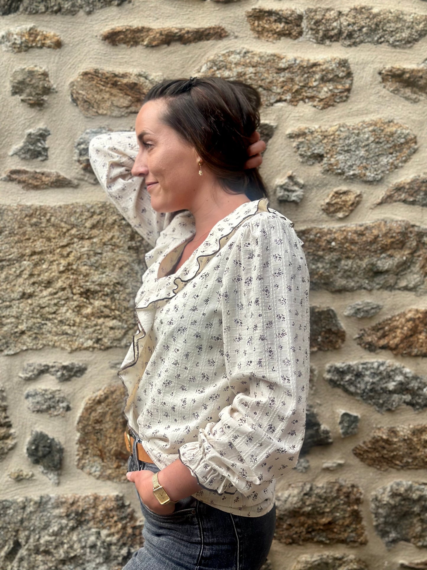 Blouse volant choco fleurs