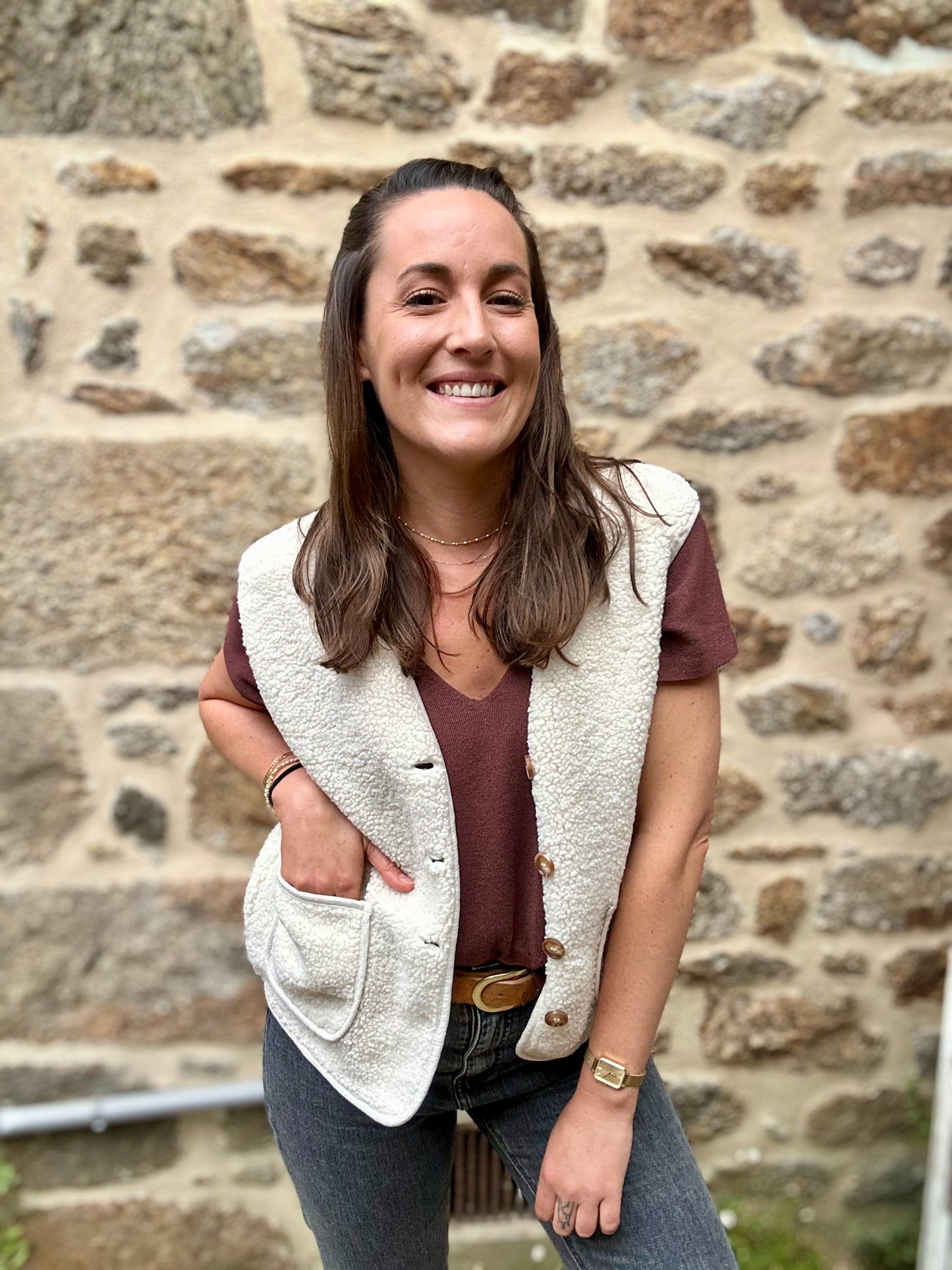 Veste Crème S/manche moumoute