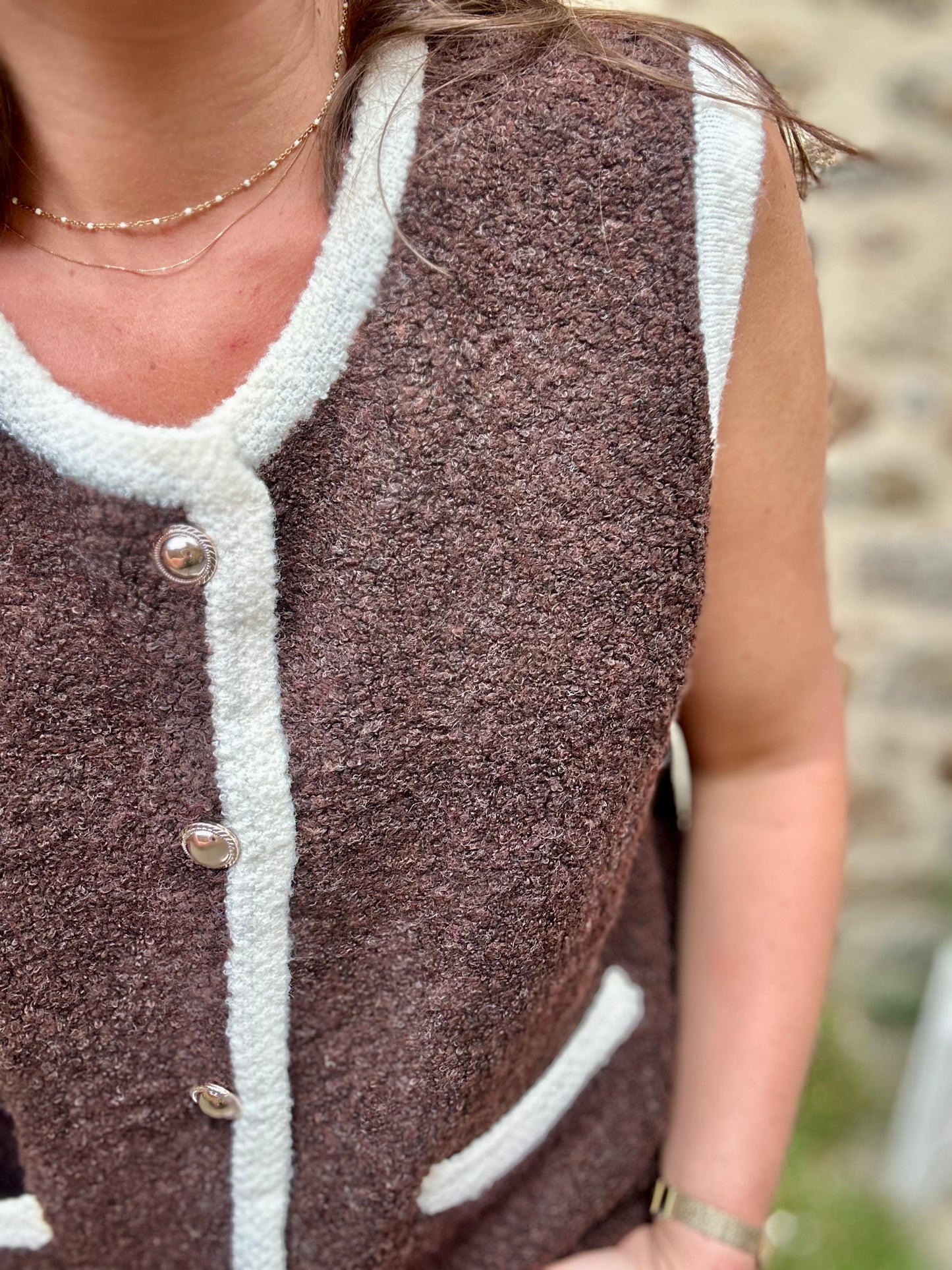 Gilet s/manche choco laine