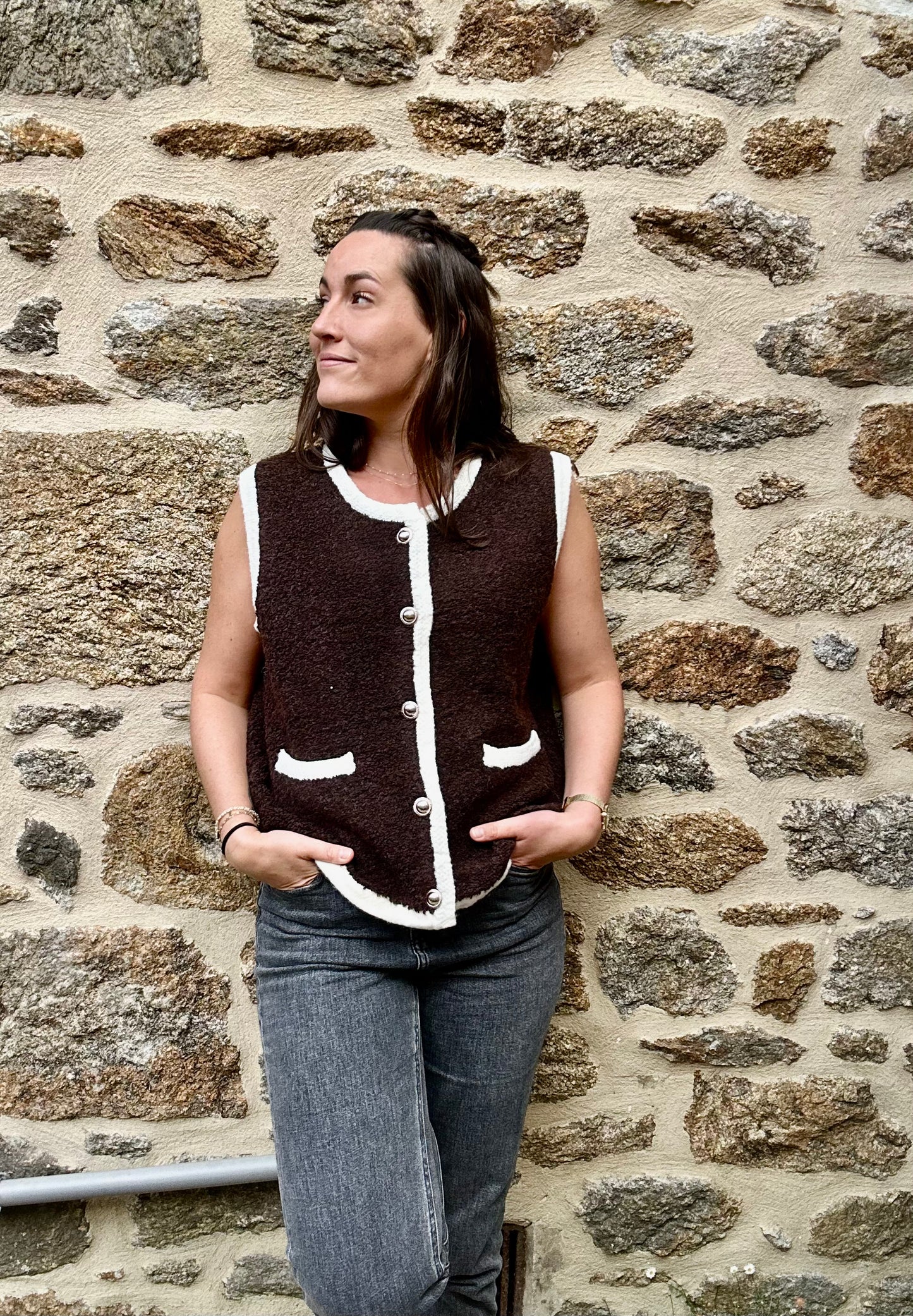 Gilet s/manche choco laine