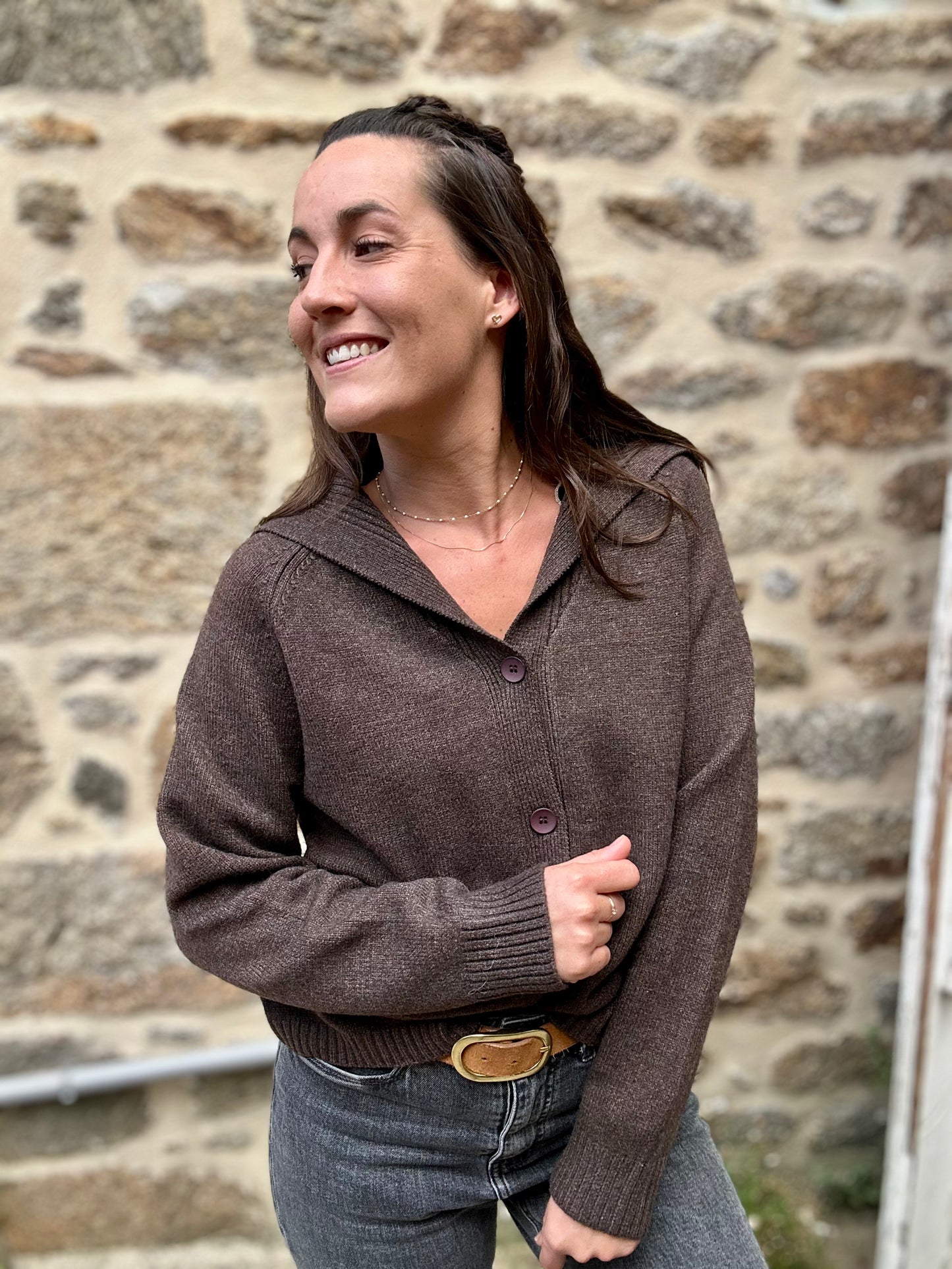 Gilet chocolat grand col