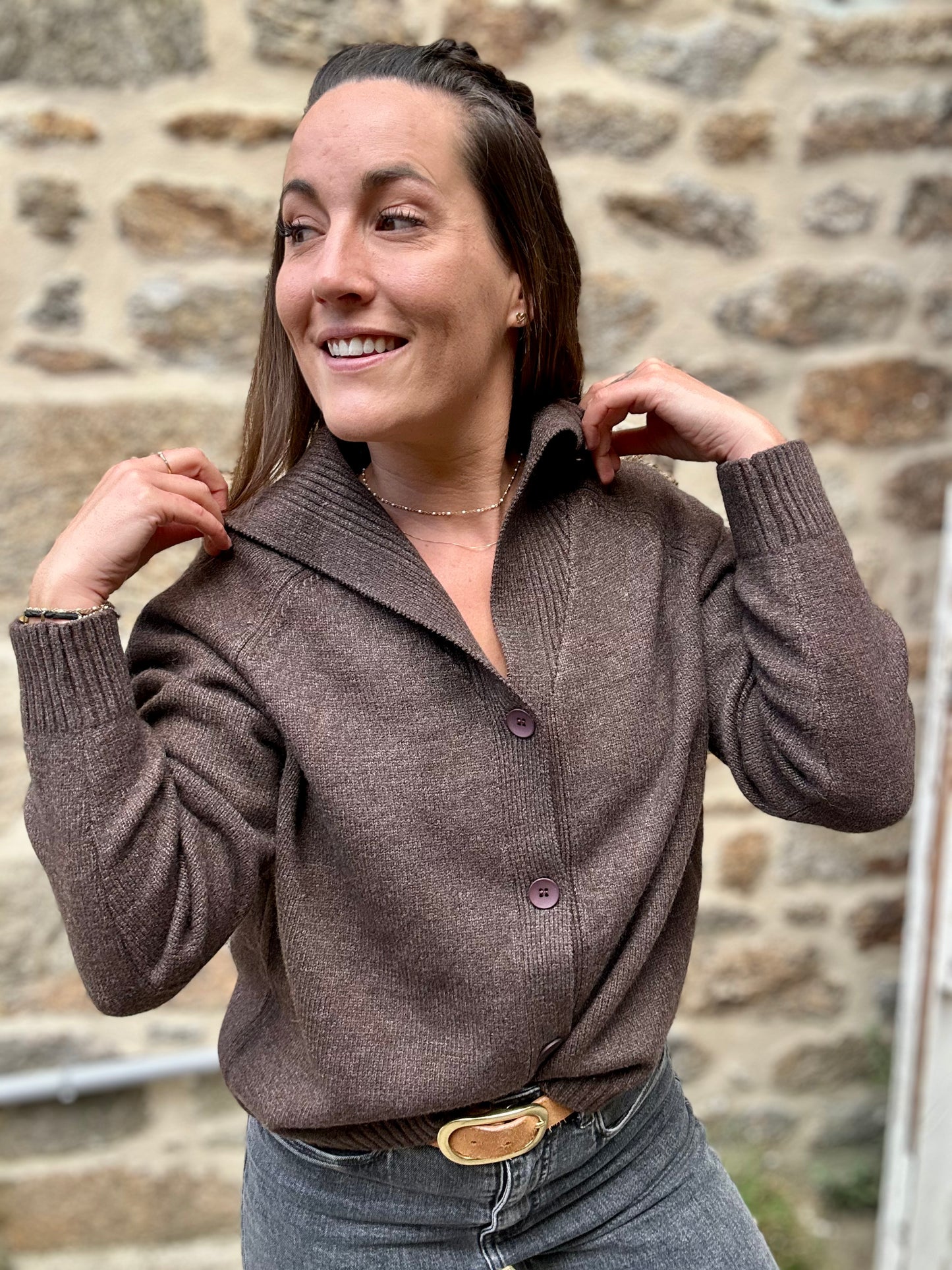 Gilet chocolat grand col