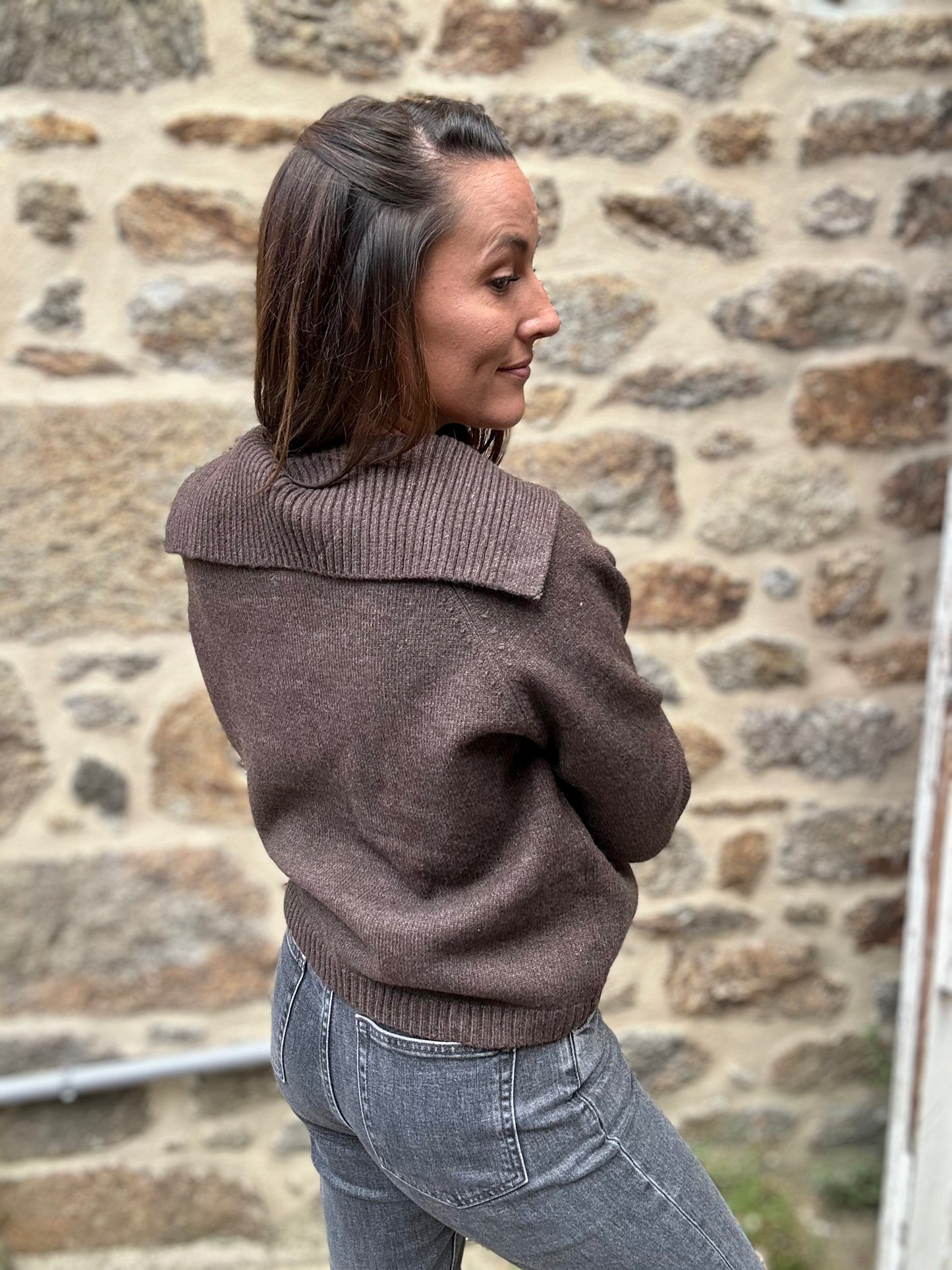 Gilet chocolat grand col
