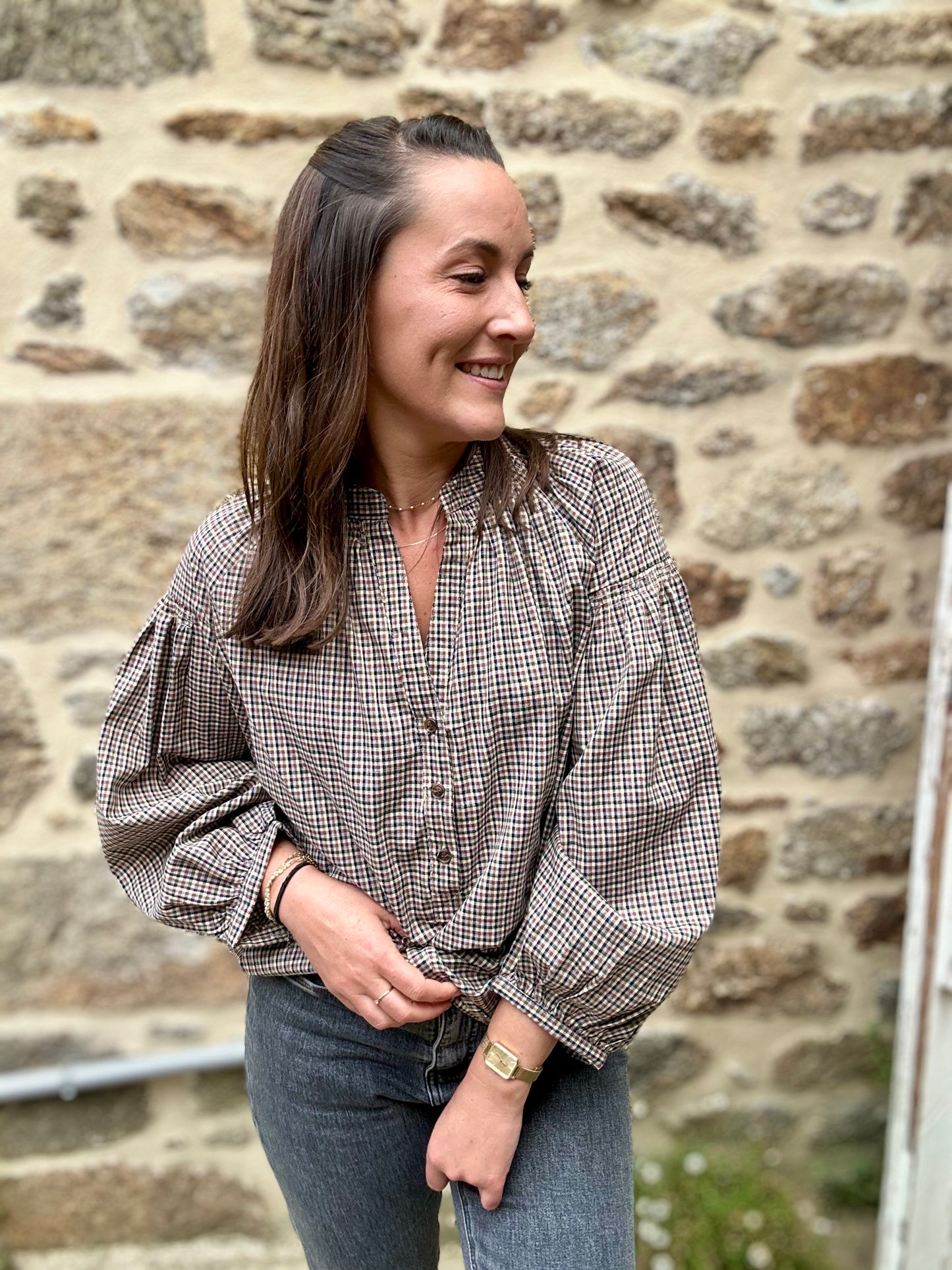 Blouse rouille quadrillée