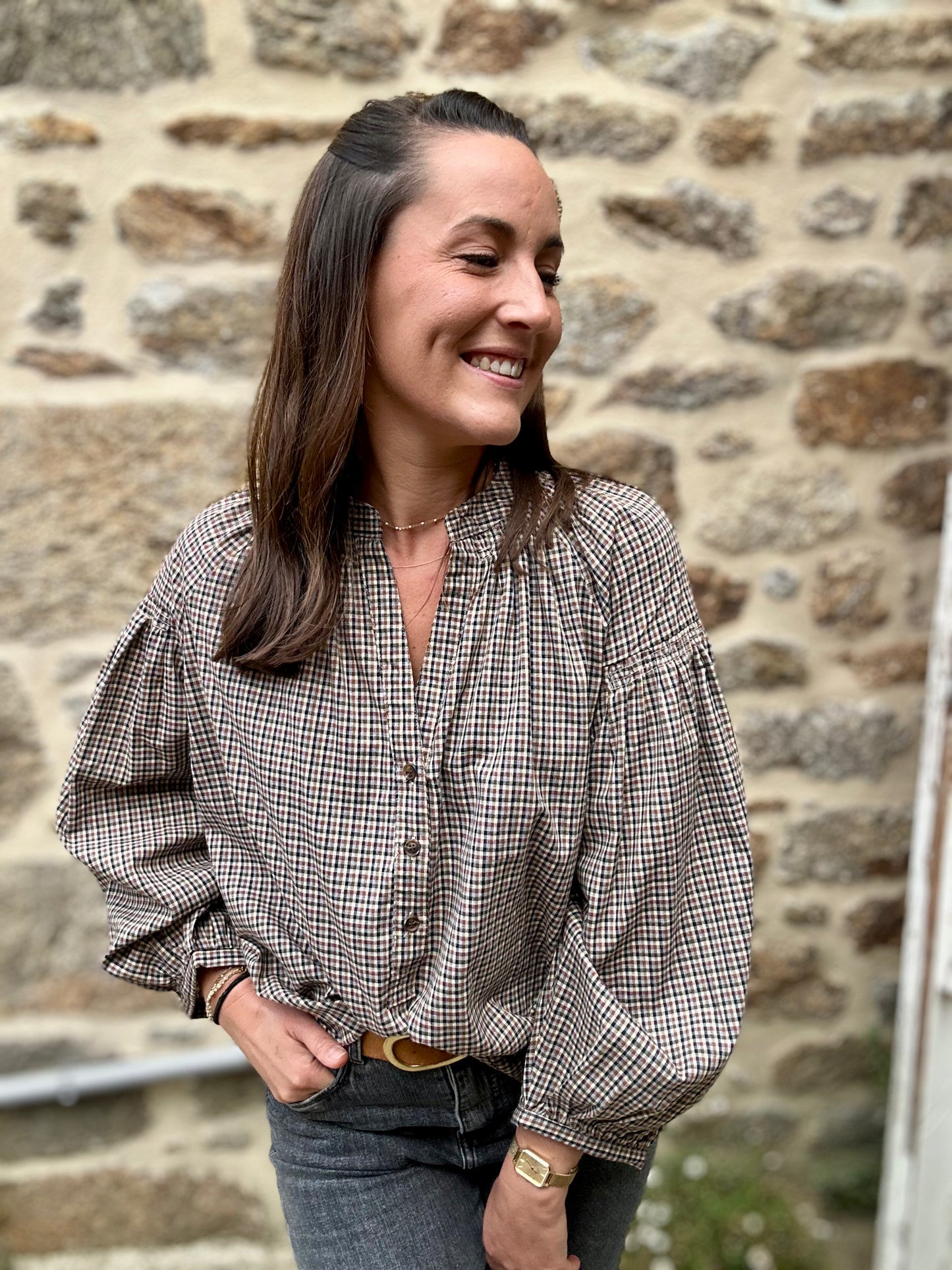 Blouse rouille quadrillée