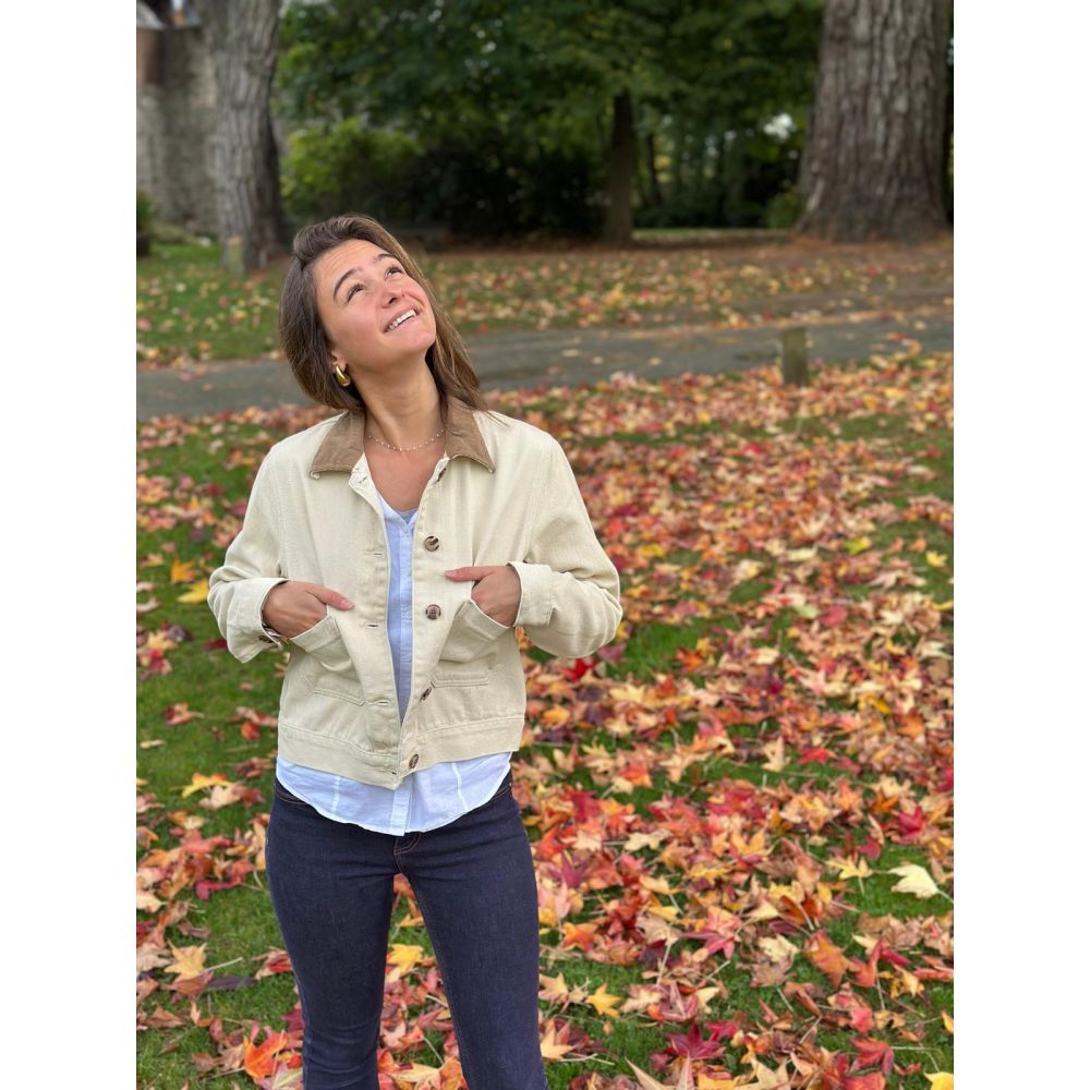 Veste beige col velours camel