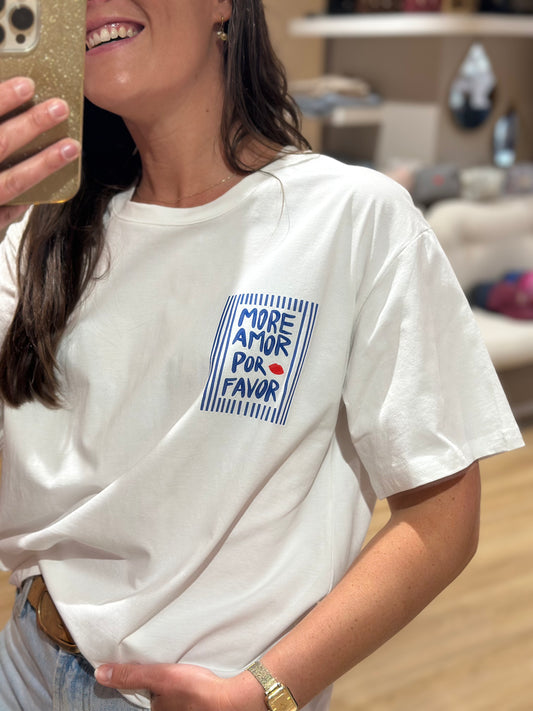Tee-Shirt bleu "more amor por favor"