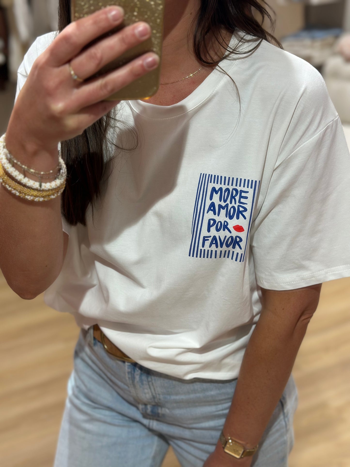Tee-Shirt bleu "more amor por favor"
