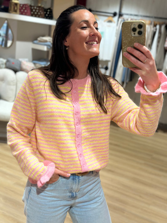 Gilet rayé rose jaune