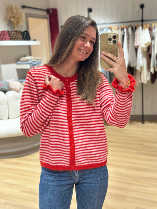 Gilet rayé rouge rose
