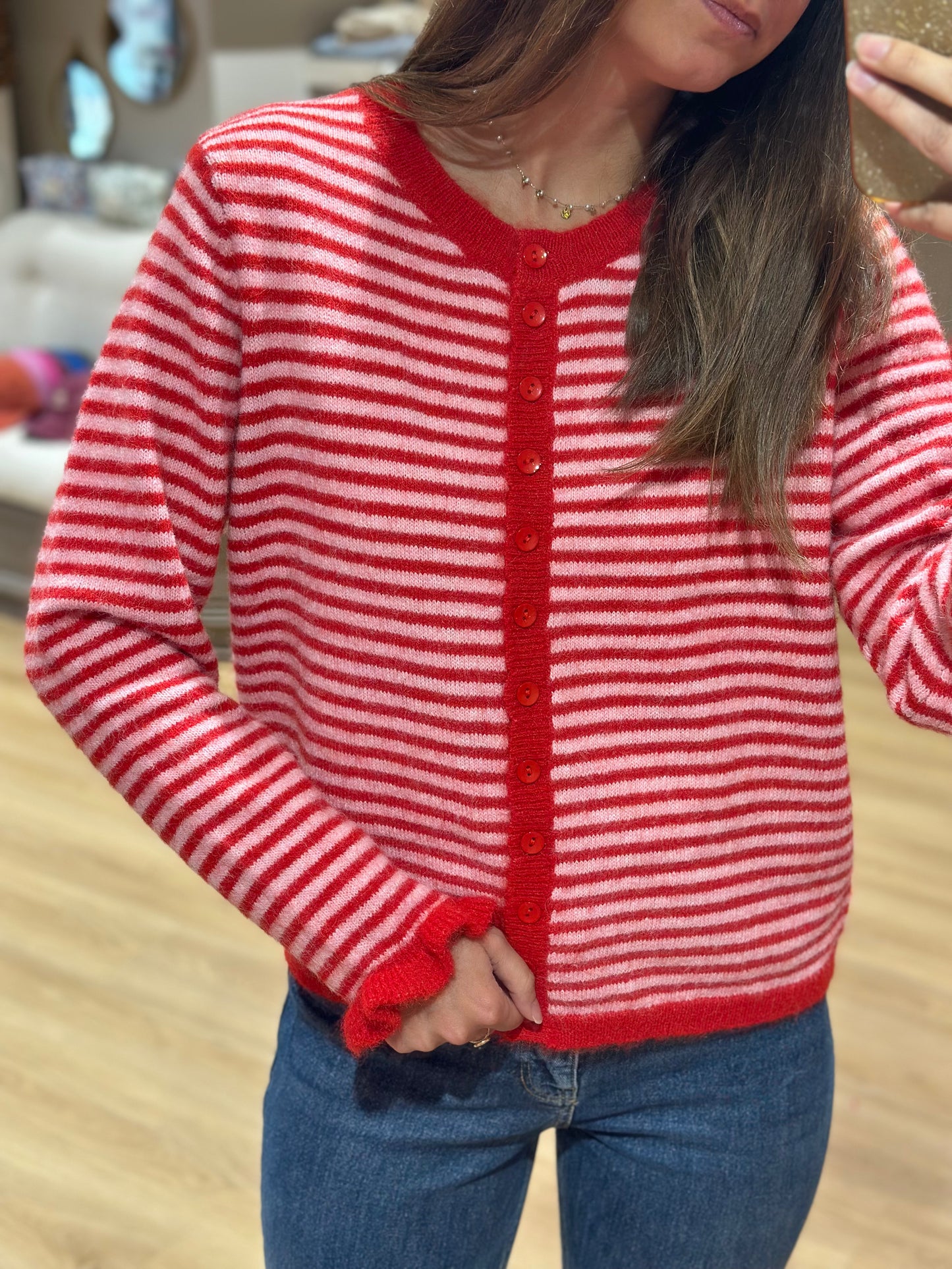 Gilet rayé rouge rose
