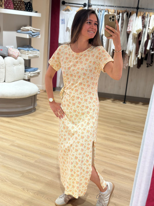 Robe longue florale noeud