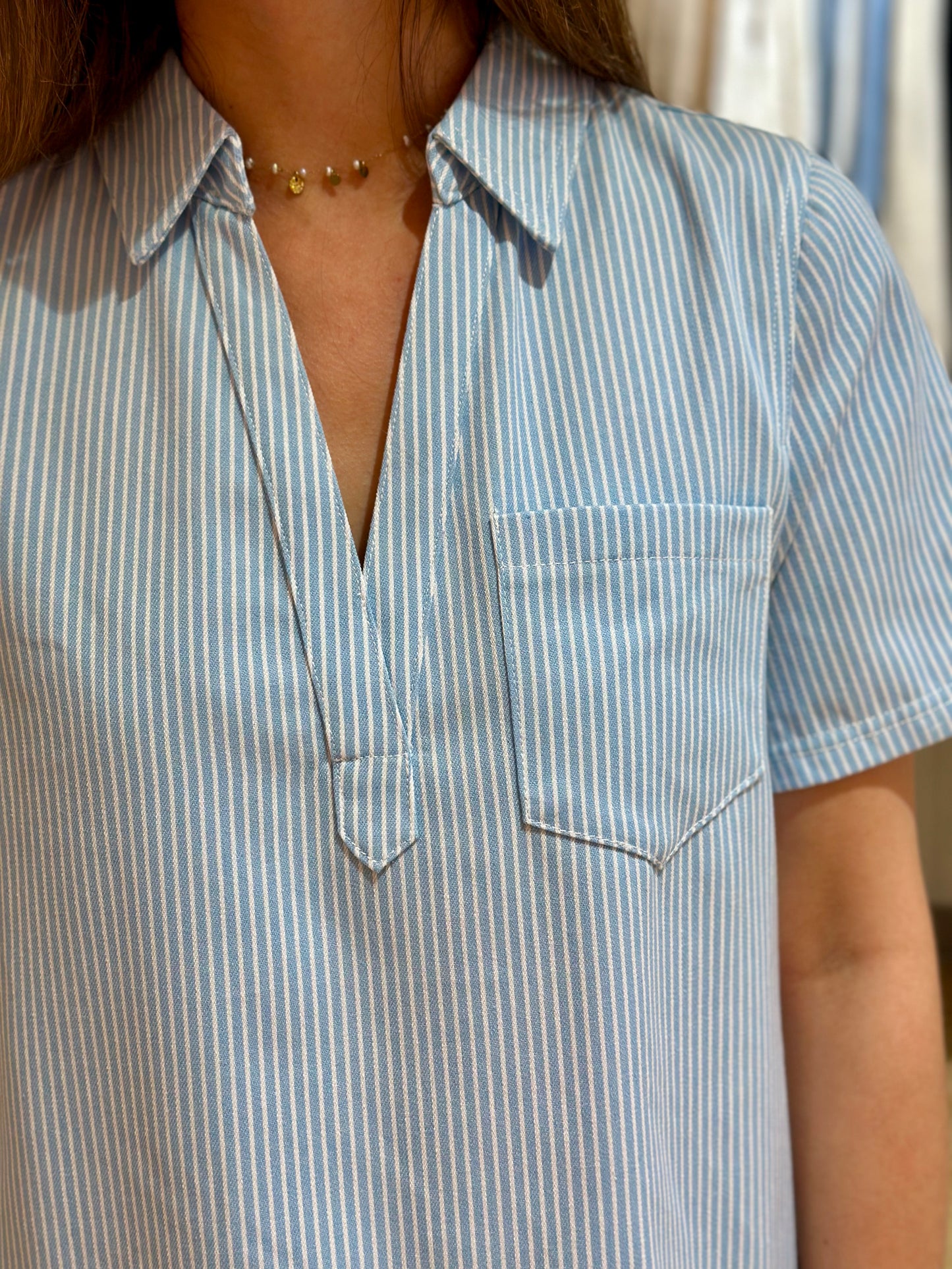 Robe jeans ciel rayée blanc