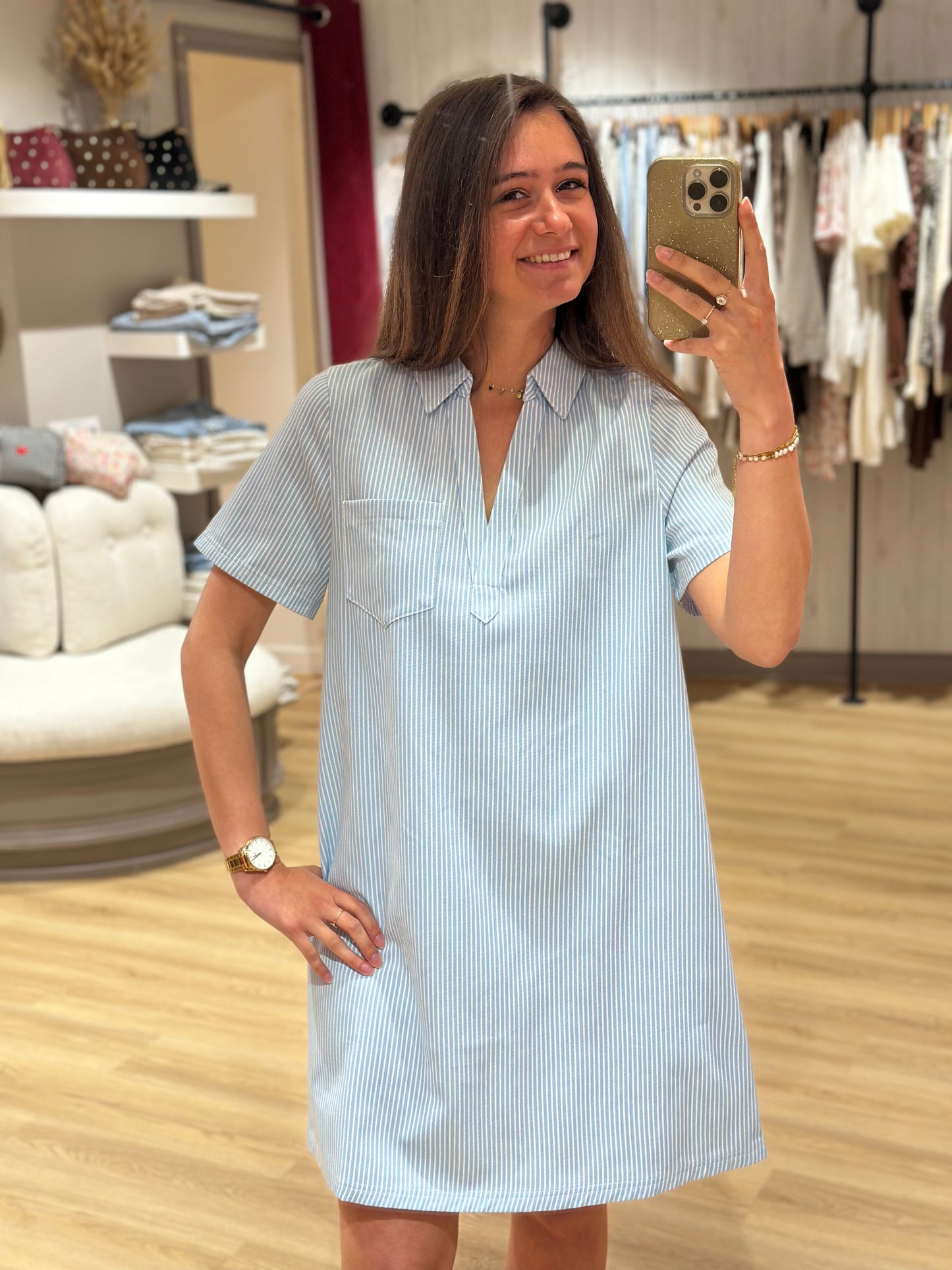 Robe jeans ciel rayée blanc