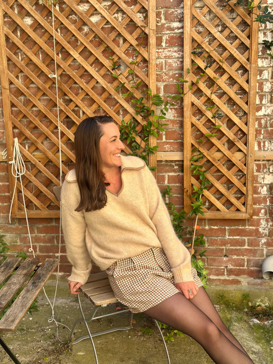 Short taupe damier camel