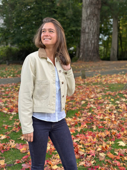 Veste beige col velours camel