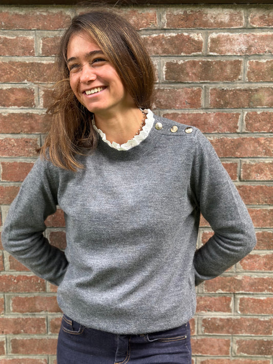 Pull col dentelle gris