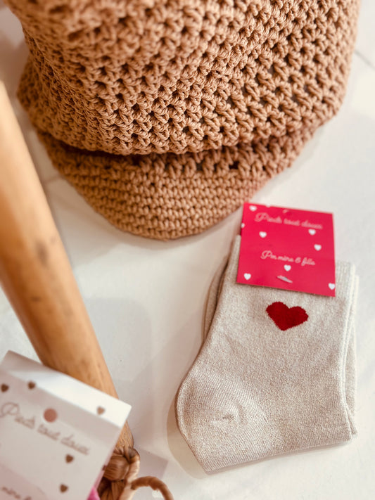 Chaussettes blanche "Maman d'Amour" rouge