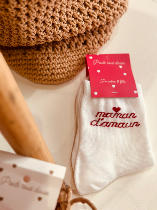 Chaussettes blanche "Maman d'Amour" rouge